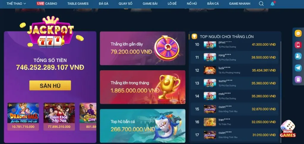 Giải Jackpot lớn game nổ hũ